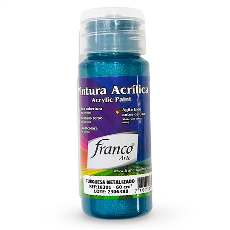 7707227487722 Pintura Acrilica Franco Arte Pintura Acrílica 60 ml Turquesa Metalizado Acrílica Cartel Arte & Papelería