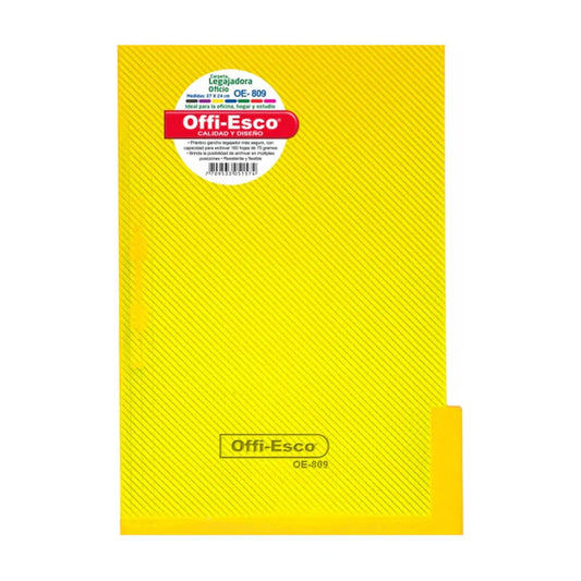 7709533051574 Carpeta Legajadora Offi-Esco 37 X 24cm y 2mm de espesor OE - 809 Amarilla Cartel Arte & Papelería