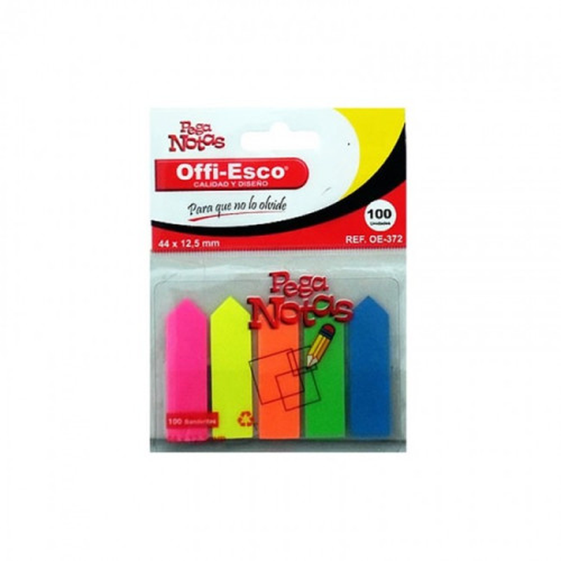 7709990172614 Notas Stick Offiesco Notas adhesivas X 100 Hojas 44 X 12.5 mm Sutido Neon Banderitas Oe-372 Cartel Arte & Papelería