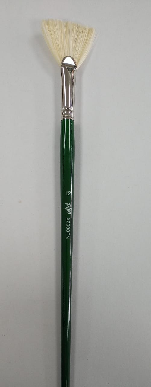 Pincel Abanico 2008 FN Fibra Natural Pipo Mango Verde Pelo de Cerdo