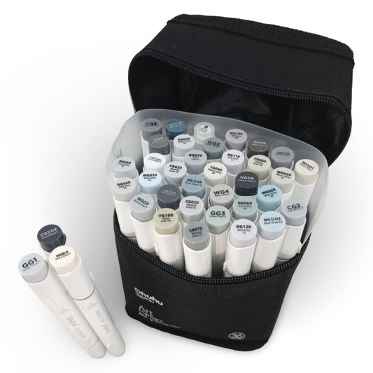 X003S8KXD1 Set Marcadores Ohuhu Marcadores x 36 Unidades Grises Punta Biselada & Punta Pincel Cartel Arte & Papelería