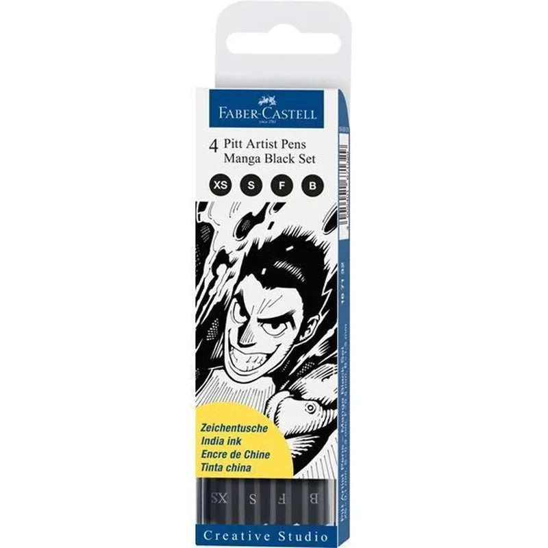 4005401671329 Set Pitt Artist Pens Brush Faber Castell Rapidógrafo X 4 Unidades Sutido Manga Black Set Cartel Arte & Papelería