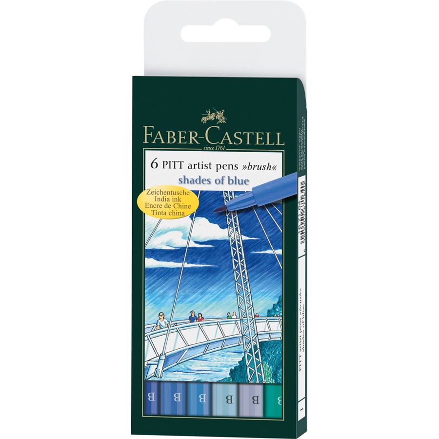4005401671640 Set Pitt Artist Pens Brush Faber Castell Rapidógrafo Unidad Sutido Shades Of Blue Cartel Arte & Papelería