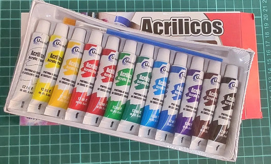 4541121244417 Estuche Acrilico Unicolor X 12 Unidades Surtido Tubo 12 ml Cartel Arte & Papelería