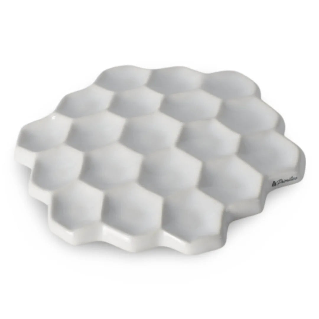 7700000039354 Paleta Artesanal de Cerámica para Acuarelas Diseños Exclusivos Paleta Colmena Blanco Cartel Arte & Papelería