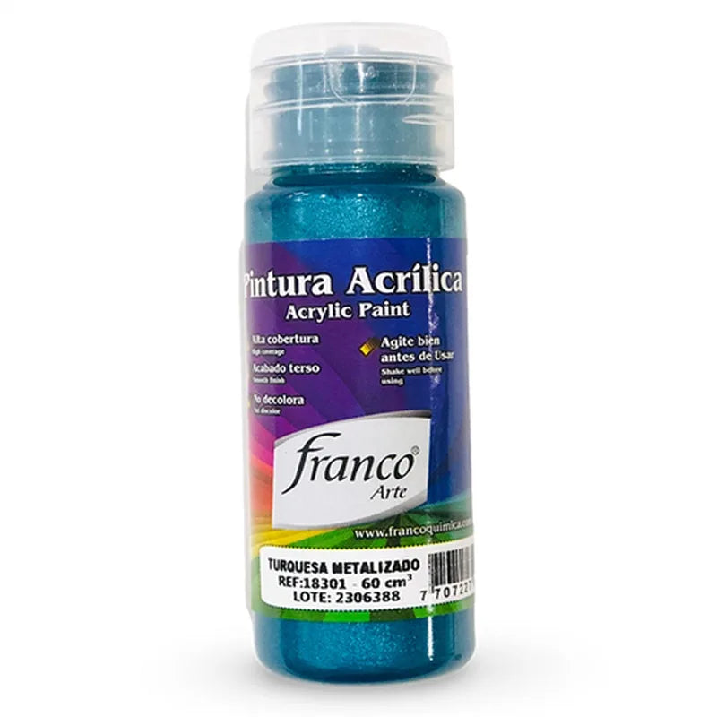 7707227487722 Pintura Acrilica Franco Arte Pintura Acrílica 60 ml Turquesa Metalizado Acrílica Cartel Arte & Papelería