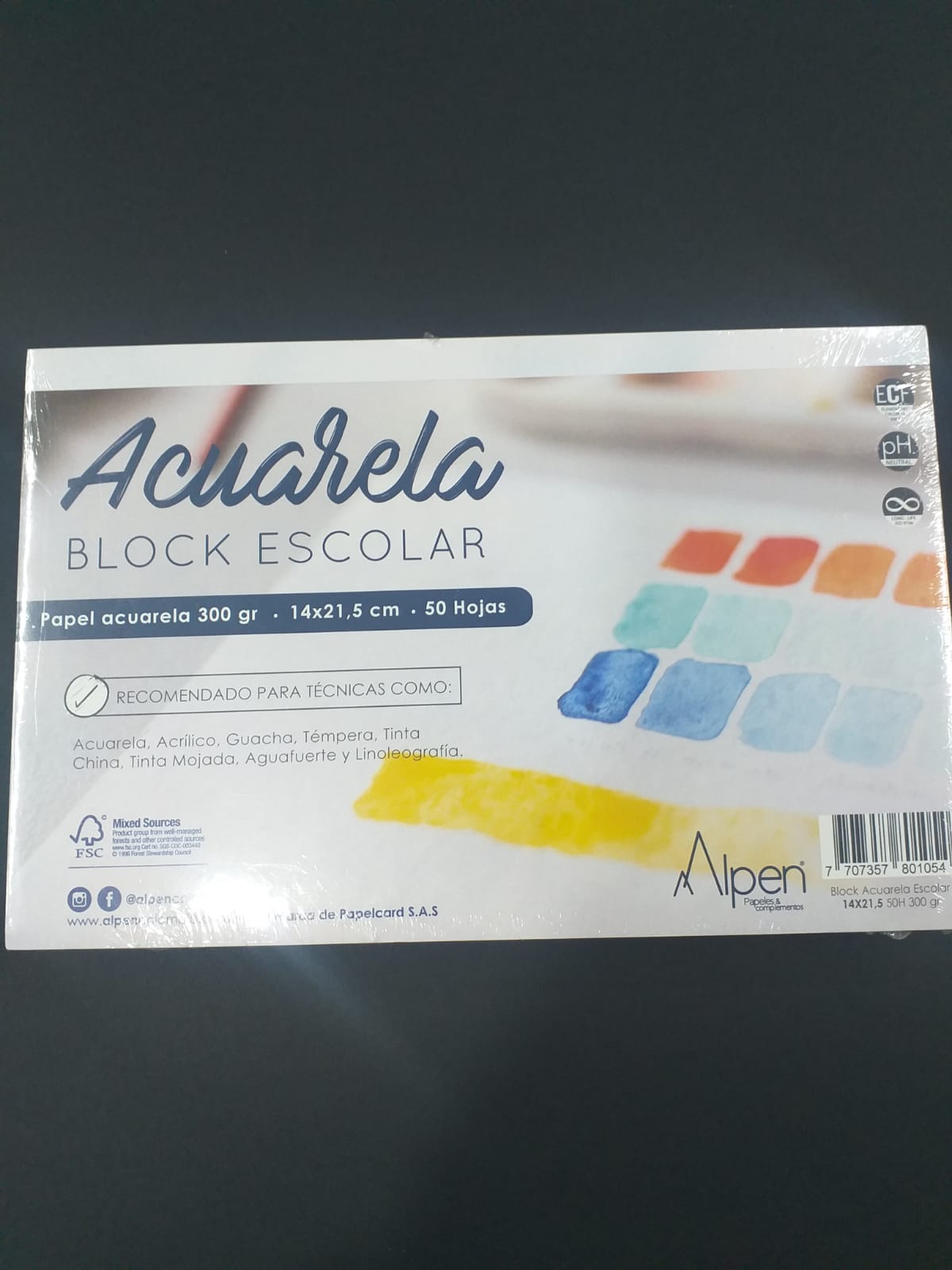 7707357801054 Block Arte Acuarela Alpen Papel para acuarela X 50 Hojas 14 X 21.5CM 300gr Blanco Acuarela Escolar Cartel Arte & Papelería