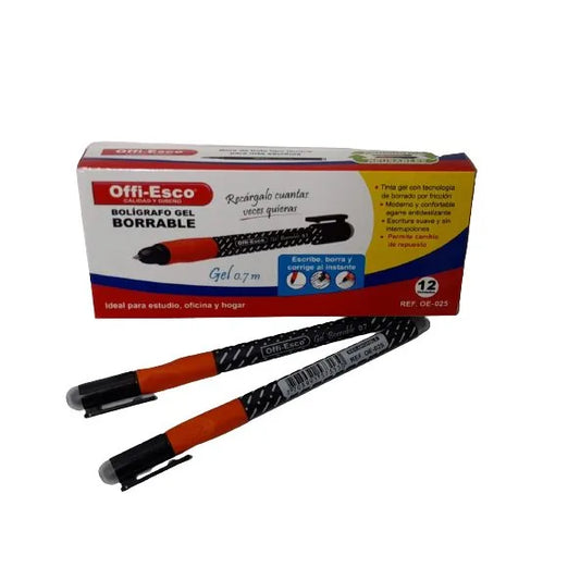7709163798764 Boligrafo Gel Borrable Offiesco X 12 Unidades 0.7 mm Oe-025 Negro Cartel Arte & Papelería