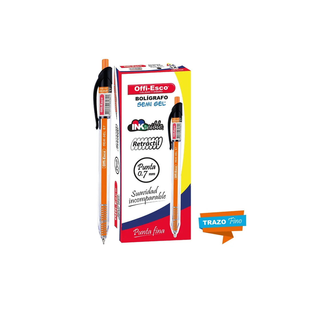 7709492484567 Bolígrafo Semi Gel Offiesco X 12 Unidades 0.7 mm Oe-052F 0,7 Negro Cartel Arte & Papelería