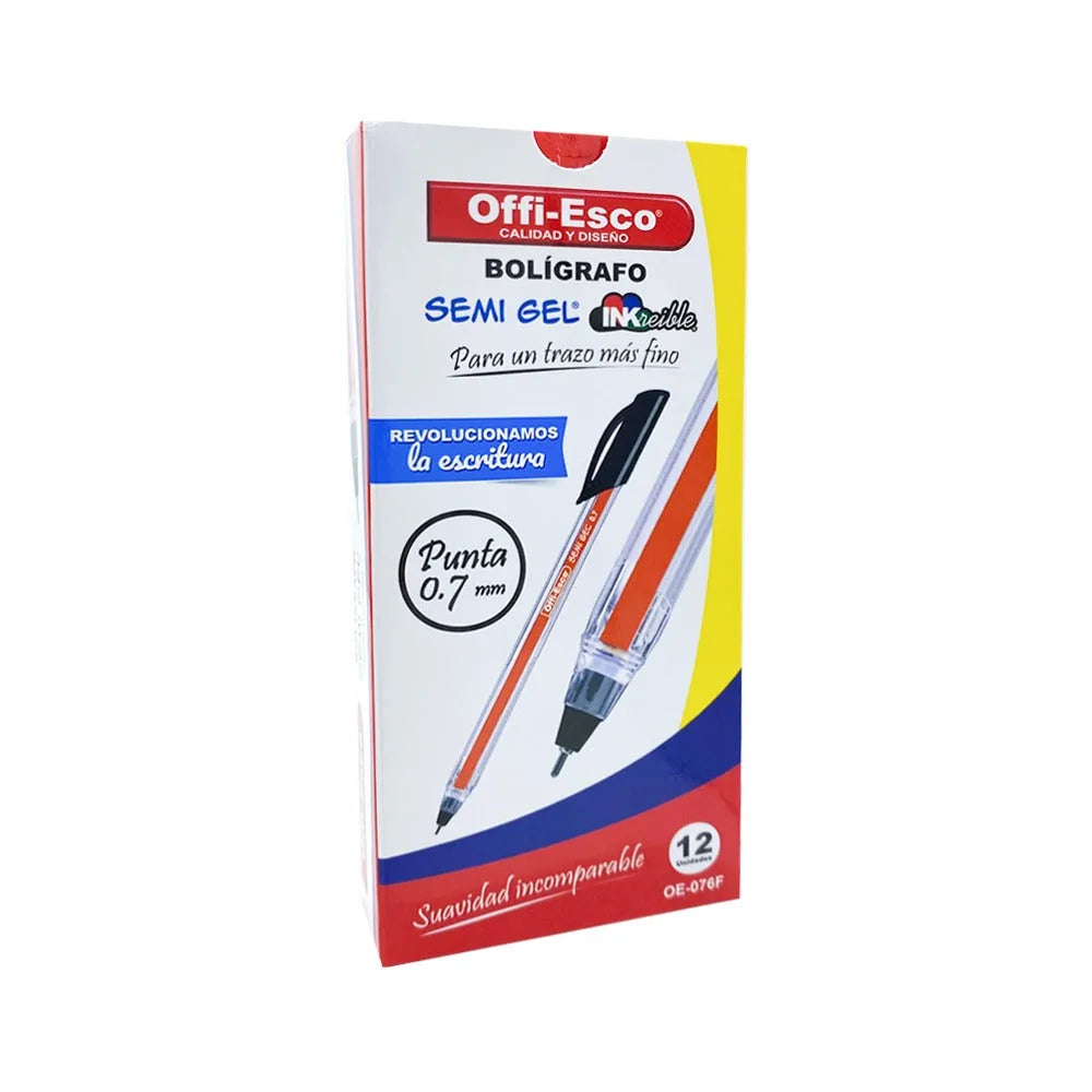 7709990345568 Bolígrafo Semi Gel Offiesco X 12 Unidades 0.7 mm Oe-076F Negro Cartel Arte & Papelería