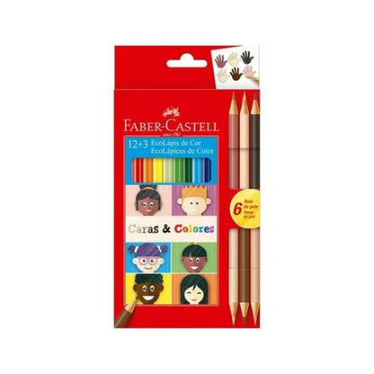 7891360657903 Caja Colores Faber Castell Lápices de colores X 12 + 3 Unidades Surtido Caras y Colores Cartel Arte & Papelería
