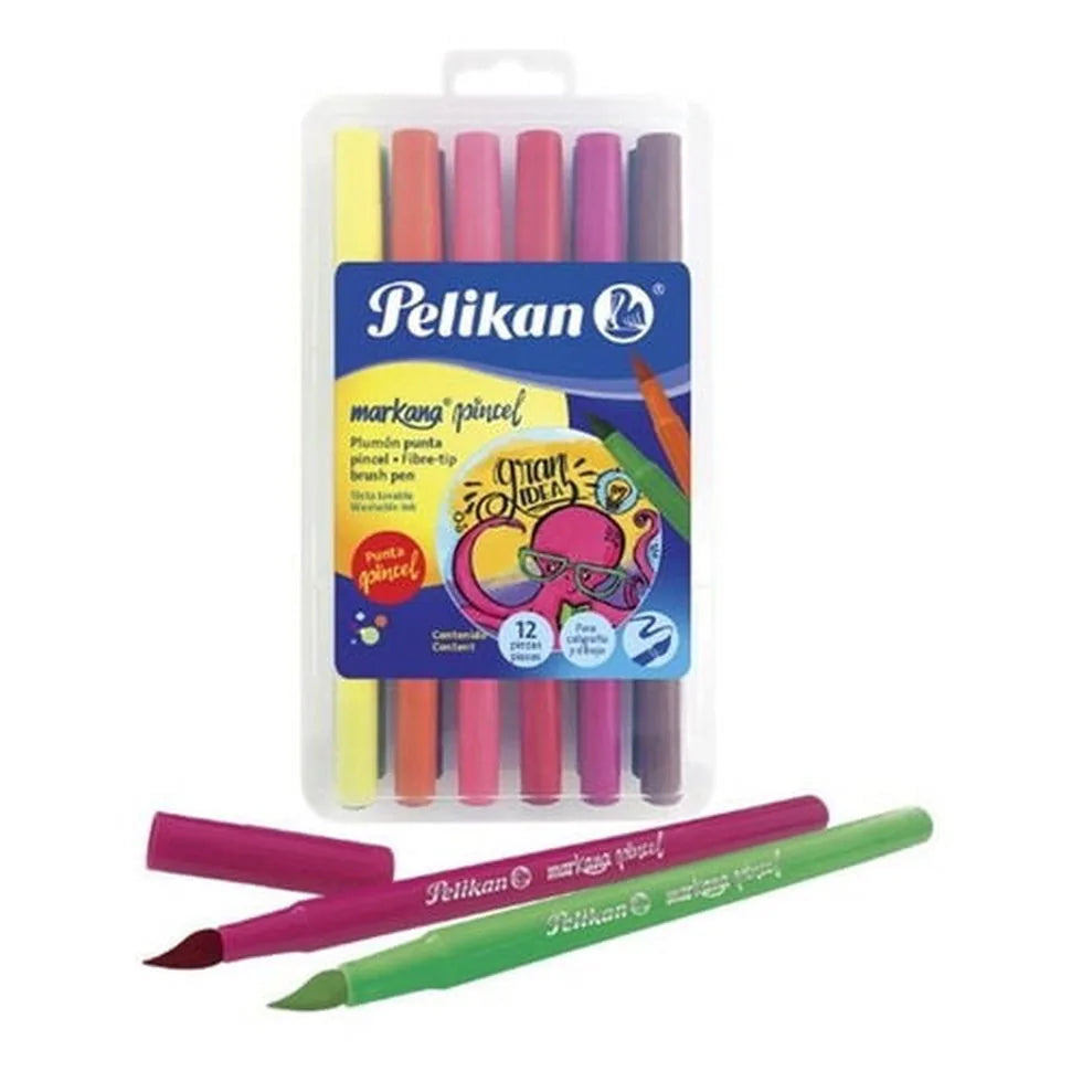 Marcador Letering Punta Pincel Pelikan surtido 12 colores