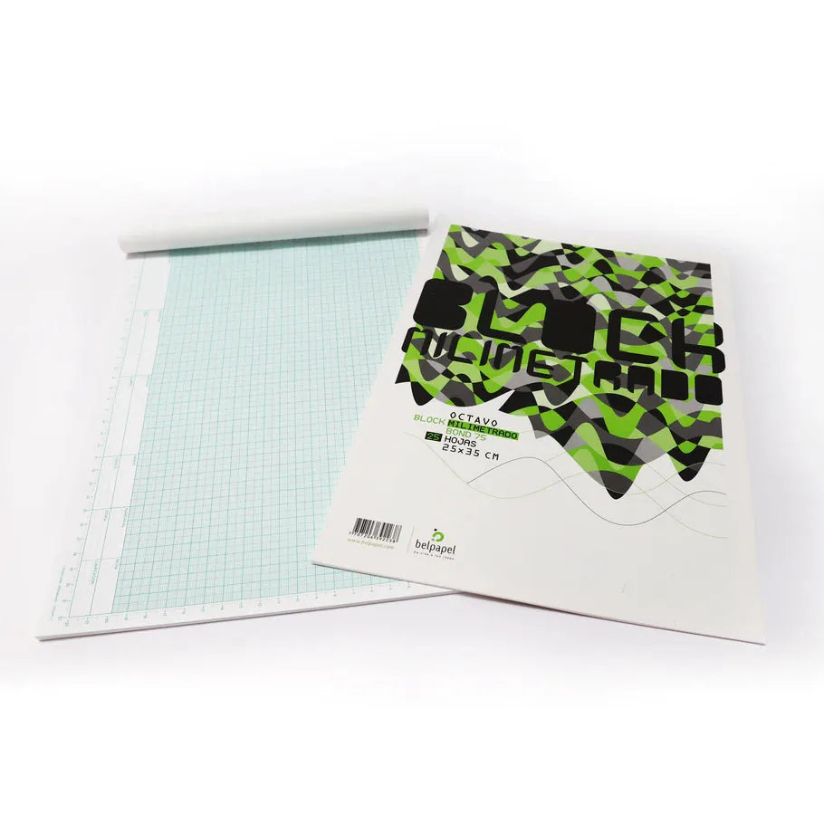 Block milimetrado 1/8 papel verde BELPAPEL