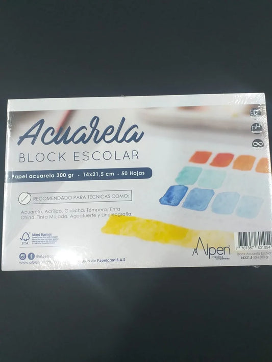 Block acuarela escolar Alpen 300gr 20 hojas tamaño A4