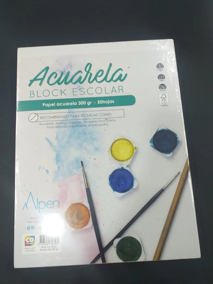 Block acuarela escolar Alpen 300gr 20 hojas tamaño A4