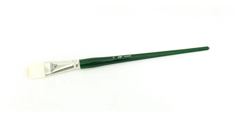 Pincel Plano Fibra Natural PIPO Mango Verde Pelo de Cerdo