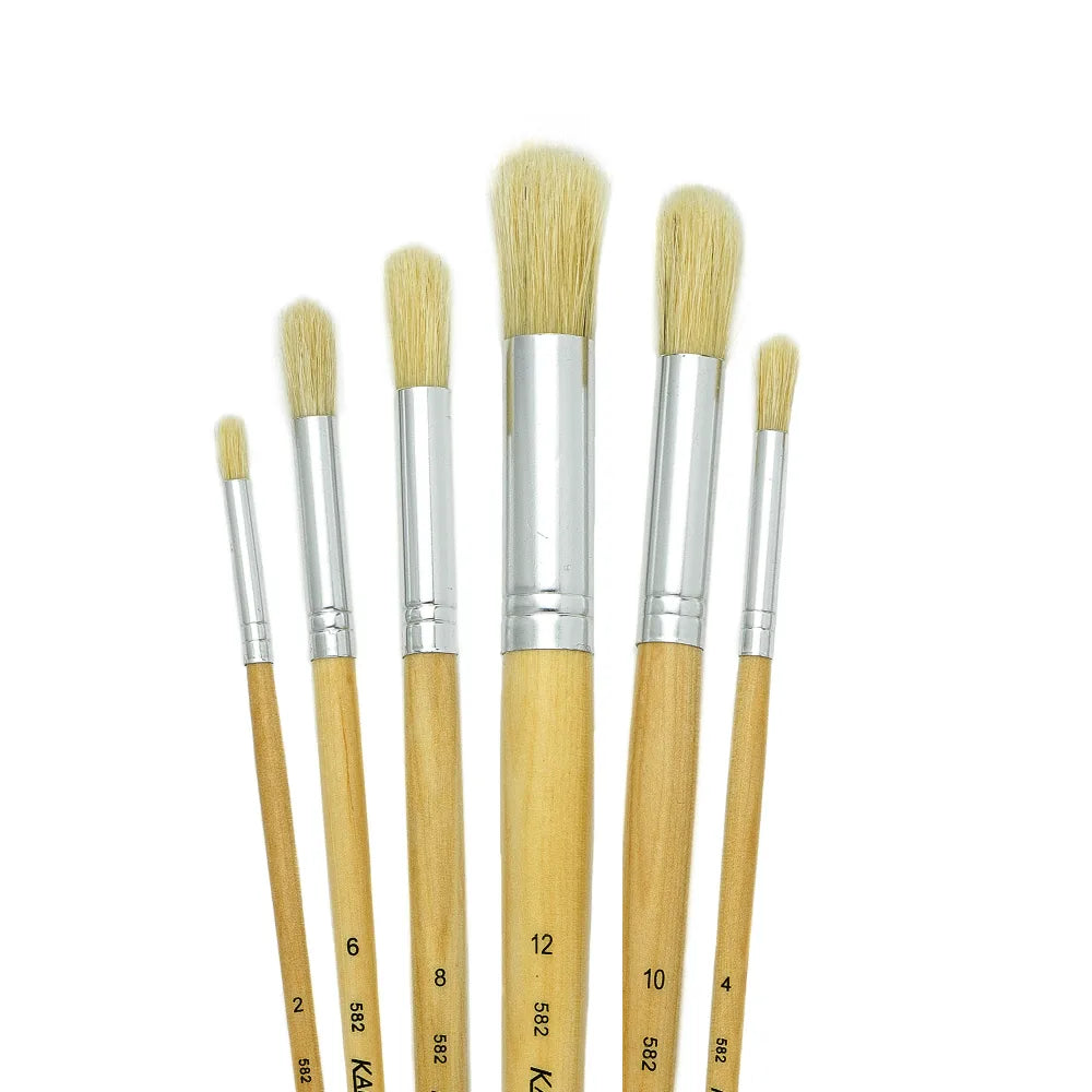 Pincel Redondo Natural Kangrui Gioto 6 Pelo de Cerdo