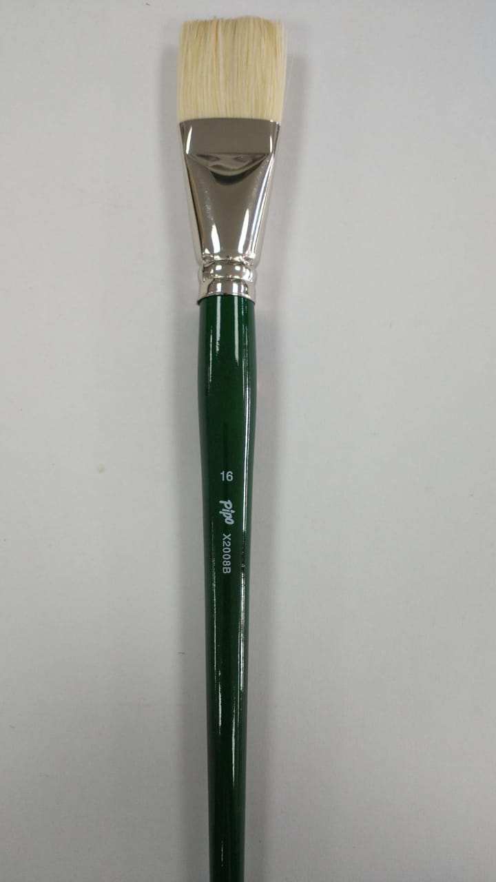Pincel Plano 2008 B  Fibra Natural Pipo Mango Verde Pelo de Cerdo