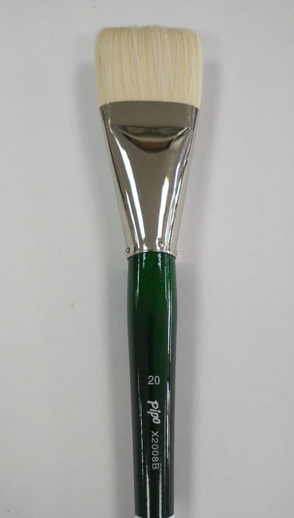 Pincel Plano 2008 B  Fibra Natural Pipo Mango Verde Pelo de Cerdo