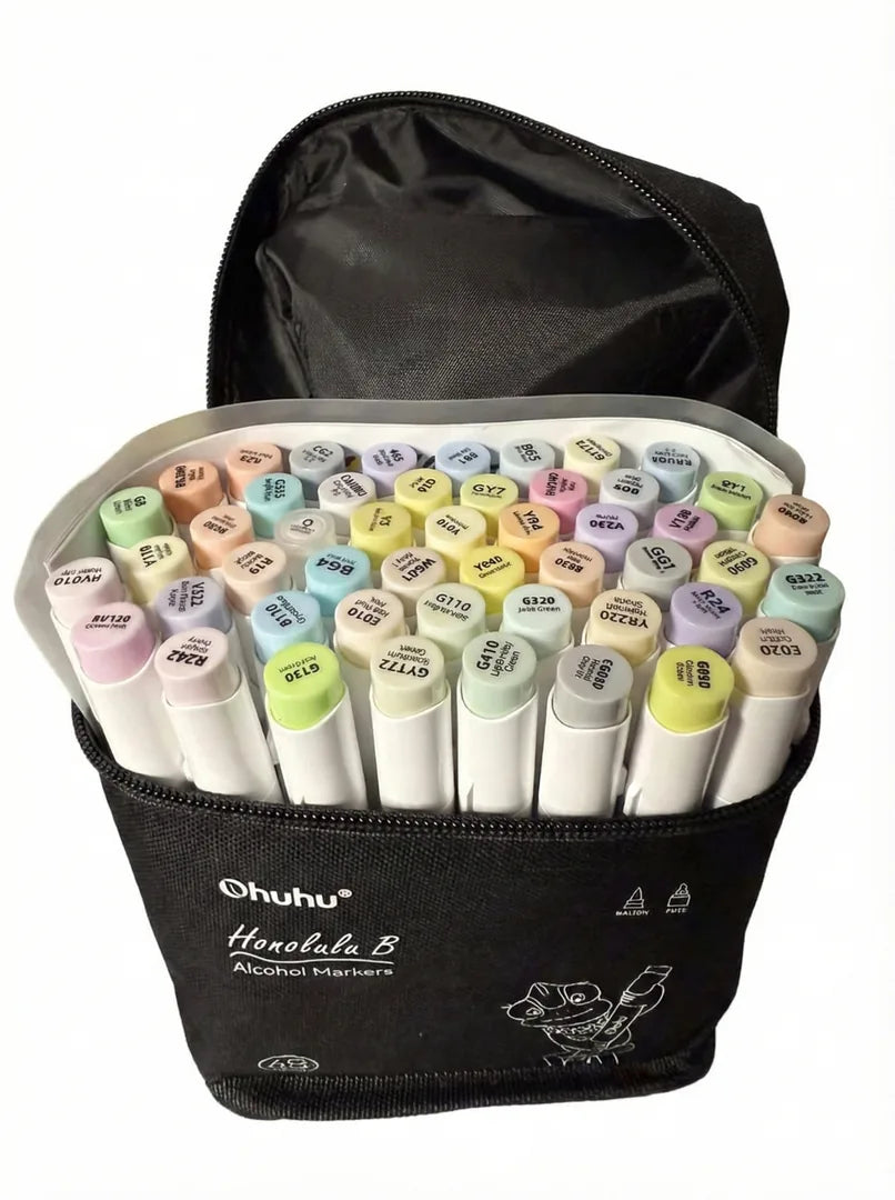 191377033590 Marcadores Artísticos Con Alcohol Doble Punta - Tonos Pastel | Ohuhu Honolulu x48 Punta Biselada & Punta Pincel Base: Alcohol | Colores Pastel | Ref: Honolulu Cartel Arte & Papelería