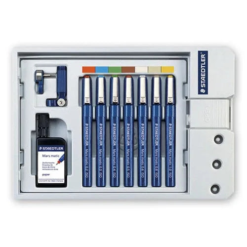4007817700556 Pluma Tecnicas Rapidografo Staedtler Set x7 Unidades + Tinta + Accesorios 0.2, 0.3, 0.4, 0.5, 0.6, 0.8 & 1.0 (mm) + Tinta Negra Negro Cartel Arte & Papelería